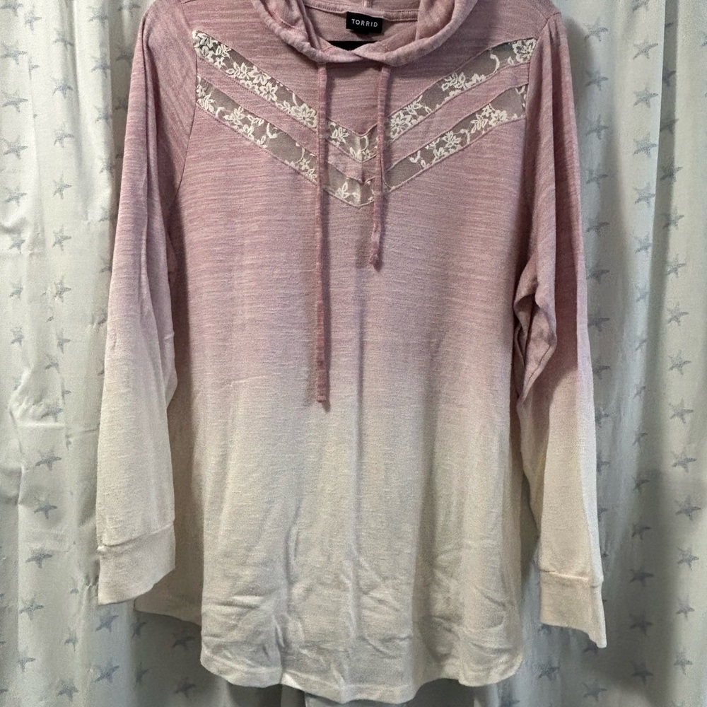 Torrid Pink and Cream Lace Accent Hoodie
